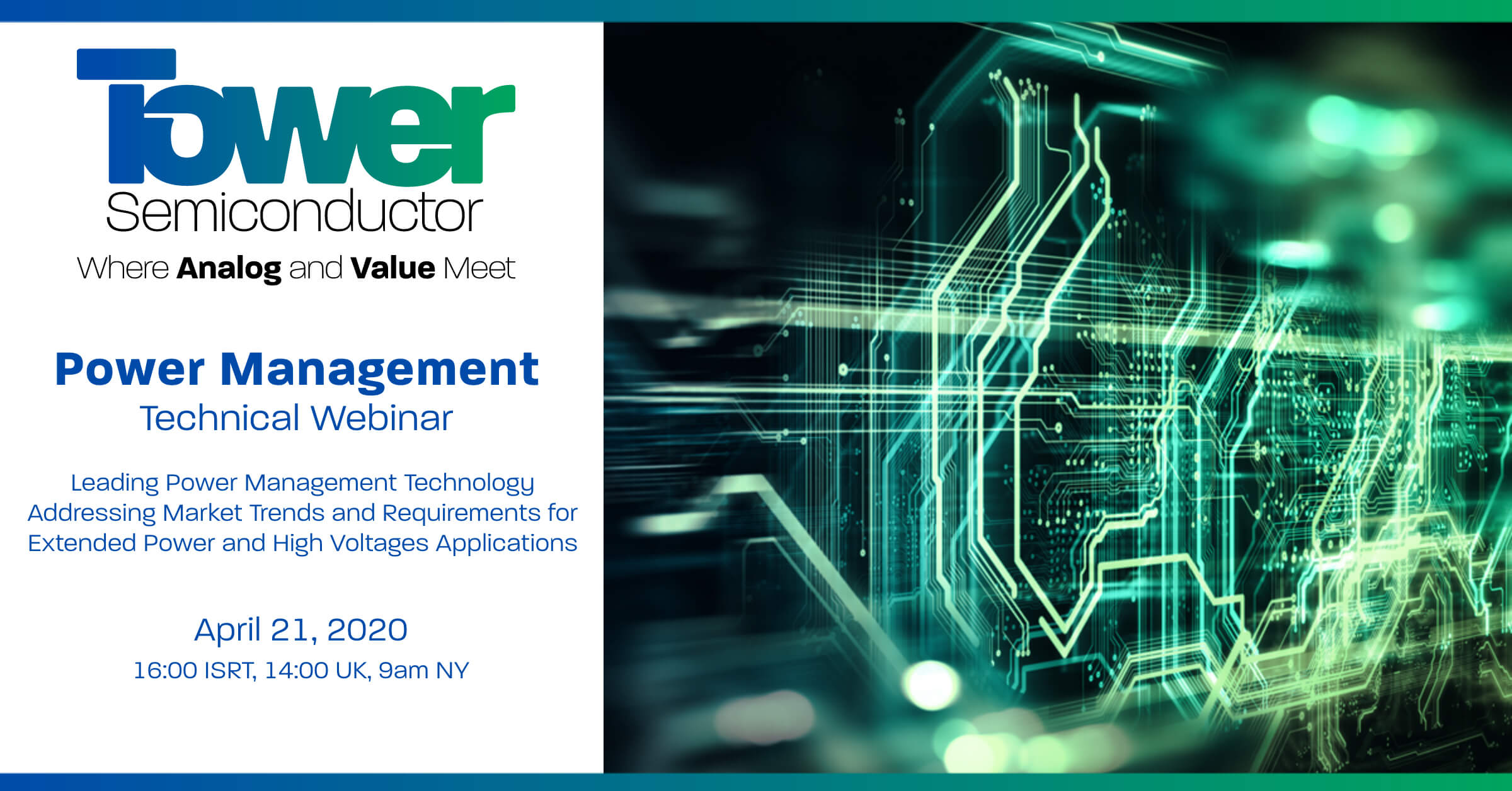 Tower Semiconductor to Hold an Online Webinar on Company’s Leading Power Management Technology Addressing Market Trends and Requirements for Extended Power and High Voltage Applications