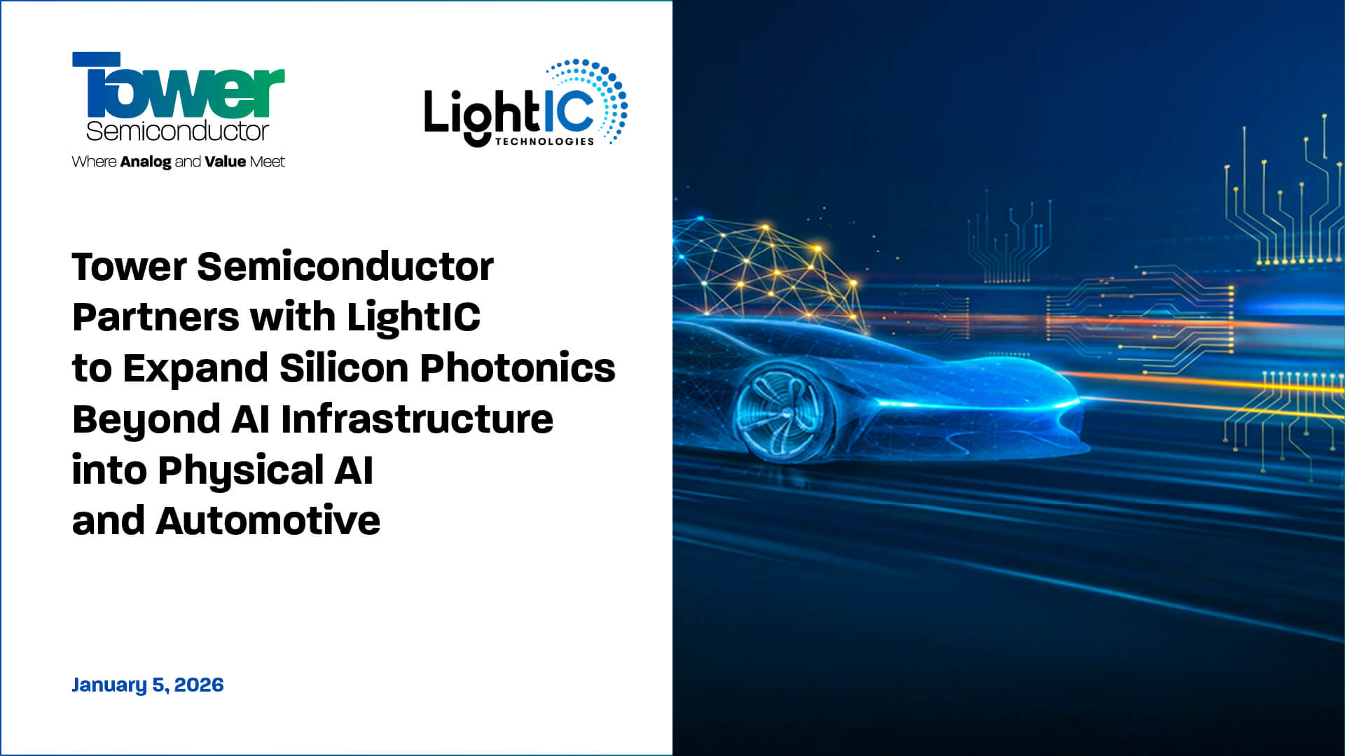 Tower Semiconductor Partners with LightIC to Expand Silicon Photonics Beyond AI Infrastructure into Physical AI and Automotive