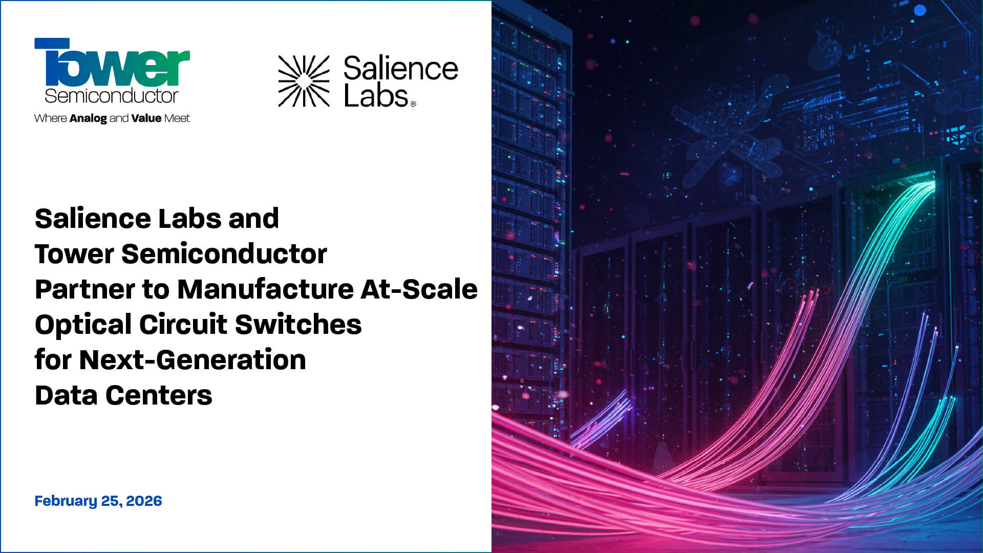 Salience Labs and Tower Semiconductor Partner to Manufacture At-Scale Optical Circuit Switches for Next-Generation Data Centers