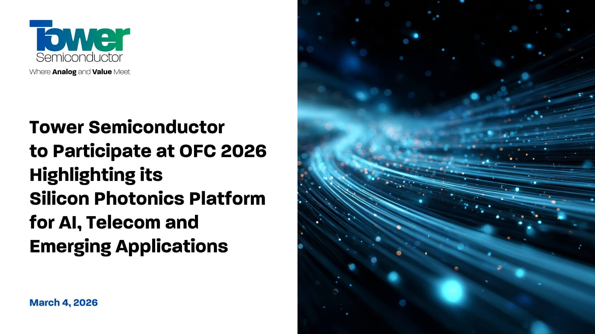 Tower Semiconductor to Participate at OFC 2026 Highlighting its Silicon Photonics Platform for AI, Telecom and Emerging Applications